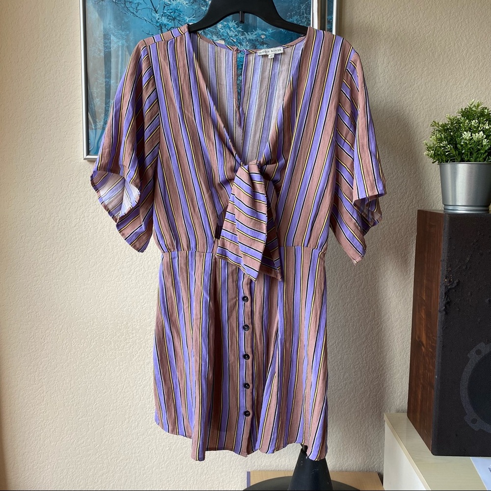 Purple striped tie-front dress